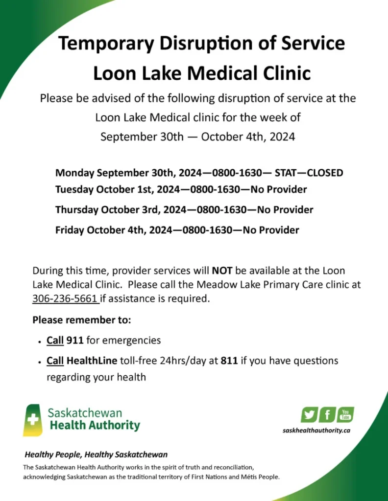 Loon Lake Medical Clinic Disruption Of Service Week Jan 8 To 14 2023