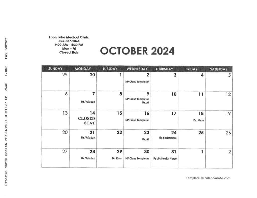 October Schedule Page 1