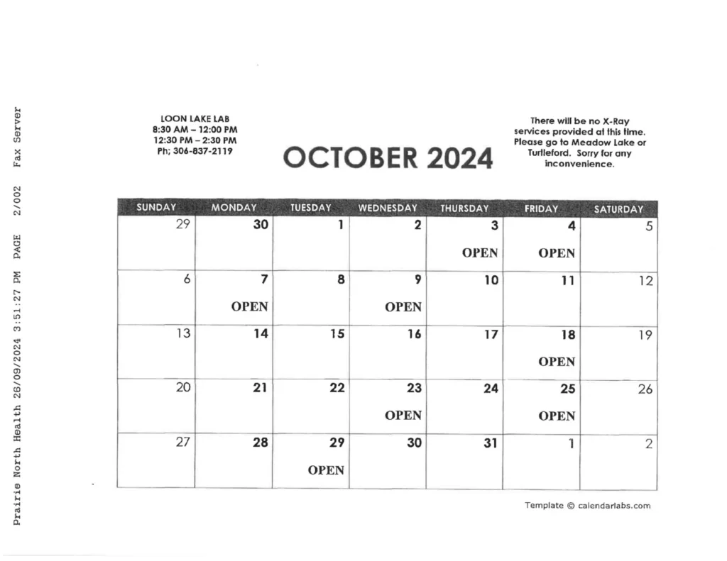 October Schedule Page 2