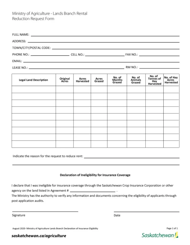 Rental Reduction Request Form