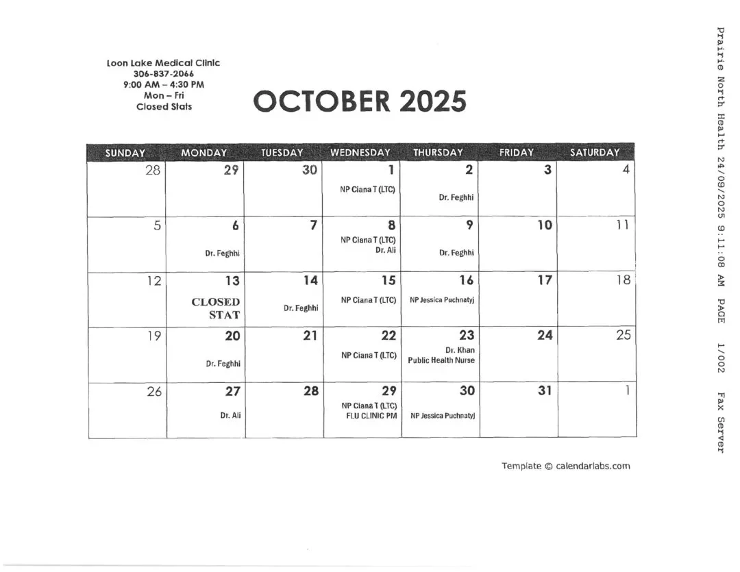 October Clinic Schedule