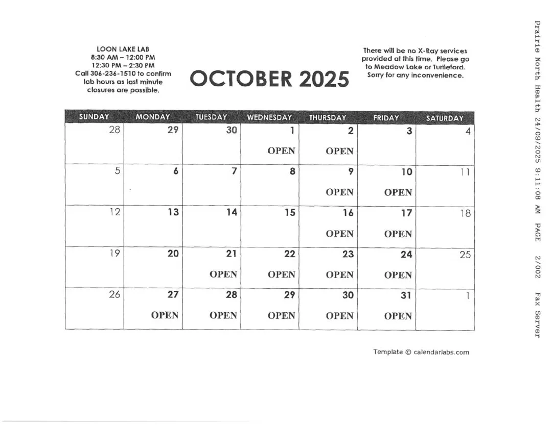 October Lab Schedule